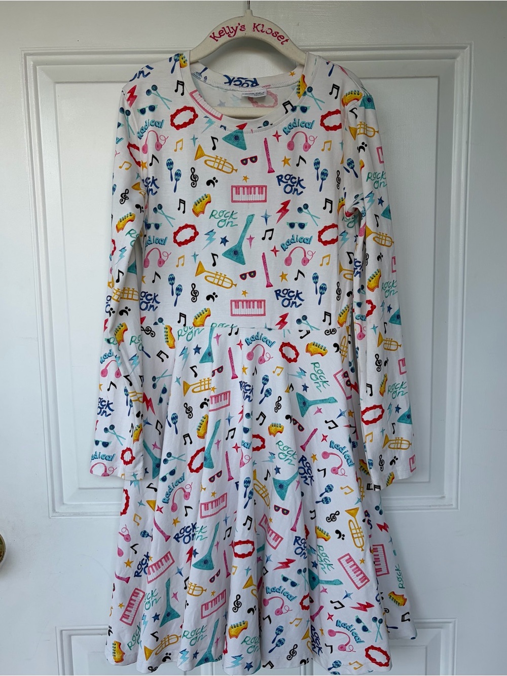 •Little Skye• Girls Music Print Long Sleeve Twirl Dress - Size 10